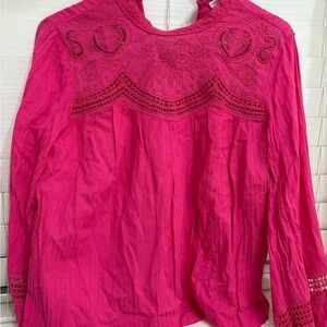 Anthropologie pink embroidered top